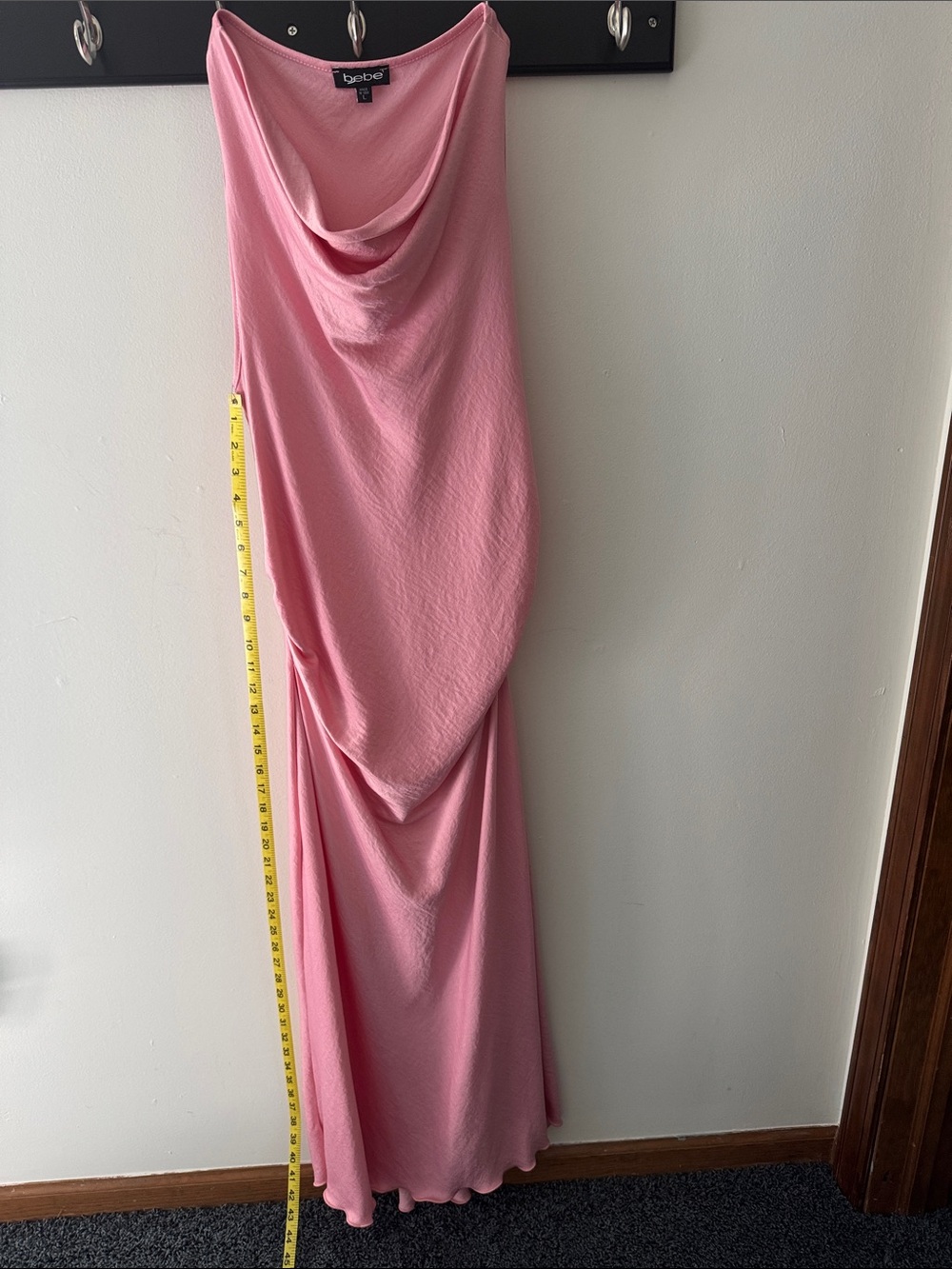 bebe Dusty Rose Cowl-Neck Maxi Dress sleeveless, drape waist